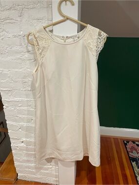 LOFT Cream Lace Cap-Sleeve Shift Dress size 8